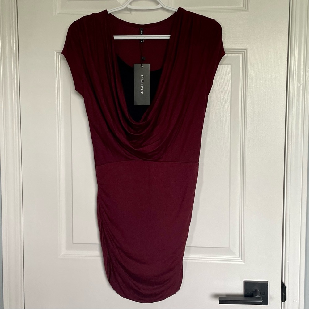 AMISU Brand New Burgundy Cowl Neck Dress with Tag